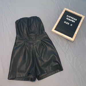 Express Strapless Faux Leather Romper